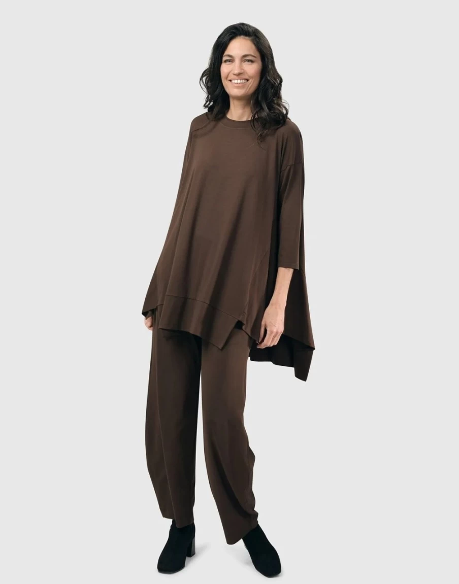 ALEMBIKA Women's Essential Oversized Trapeze Top in Coffee - Comfortable Loose Fit Blouse