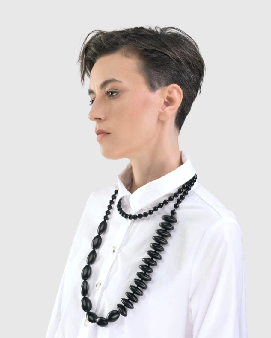 ALEMBIKA Women's Black Fuji Bead Necklace – Elegant Handcrafted Jewelry