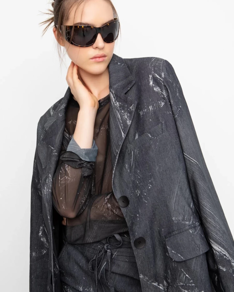 ALEMBIKA Women's Ozai N Ku Oversized Jacket - Soft Brush Texture, Stylish Outerwear Coat