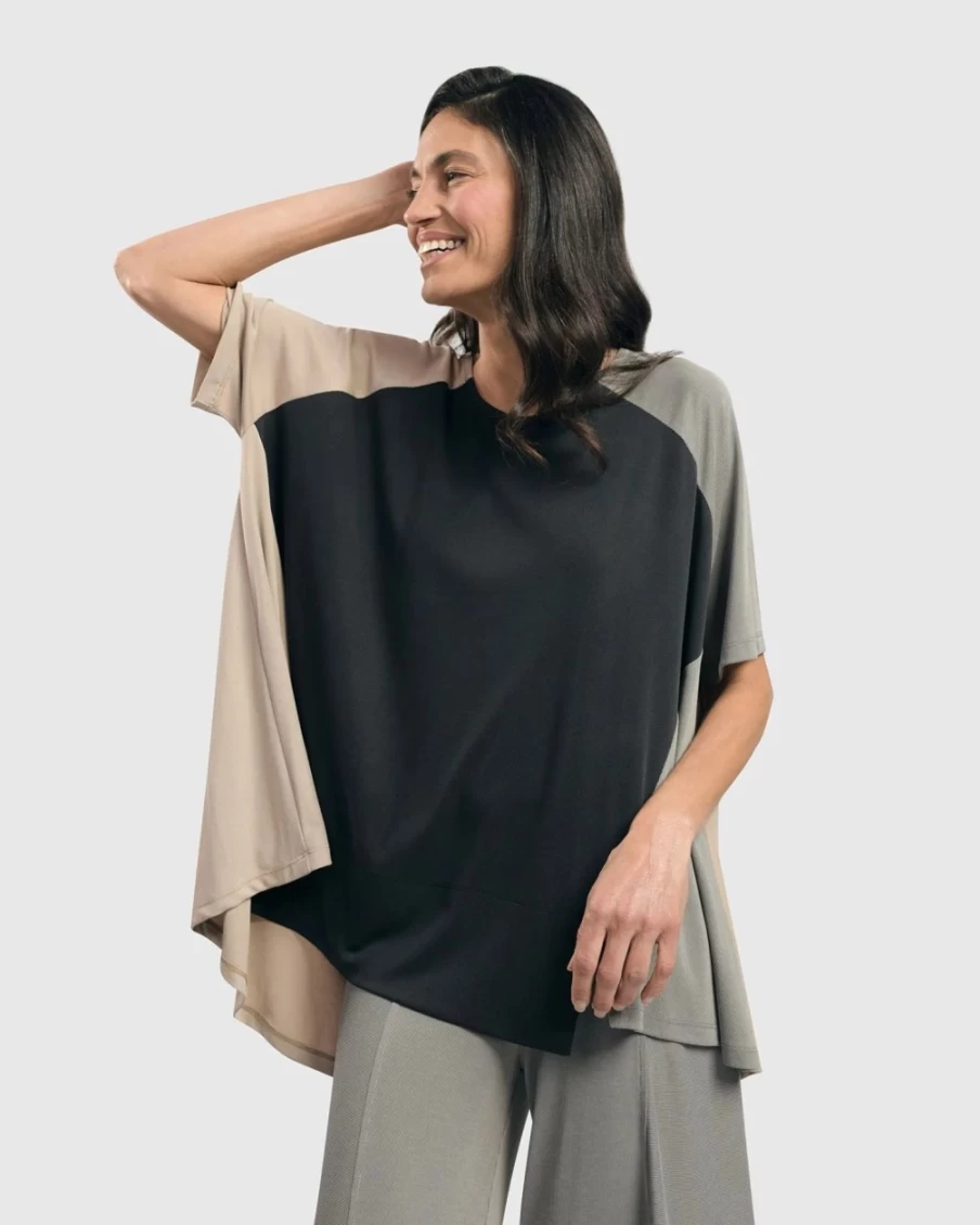 ALEMBIKA Women's Essential Colorblock Cupro Trapeze Top in Charcoal