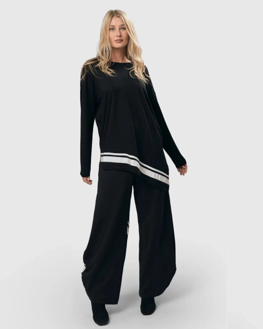 ALEMBIKA Women's Urban Ribbon Punto Pants - Stylish Black High-Waisted Trousers for Women