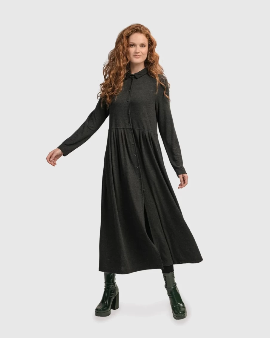 ALEMBIKA Women's Urban Spice Of Life Maxi Dress in Charcoal - Boho Chic Long Dress