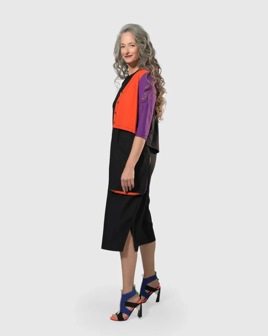 ALEMBIKA Women's Colorblock Cropped Cardigan Jacket - Stylish Multi-Color Open Front Sweater