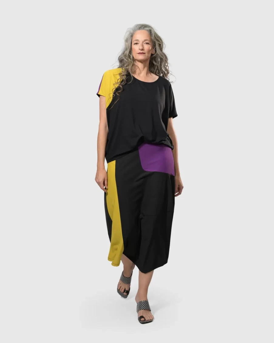 ALEMBIKA Women's Bliss Boxy Top - Stylish Yellow and Purple Loose Fit Tee