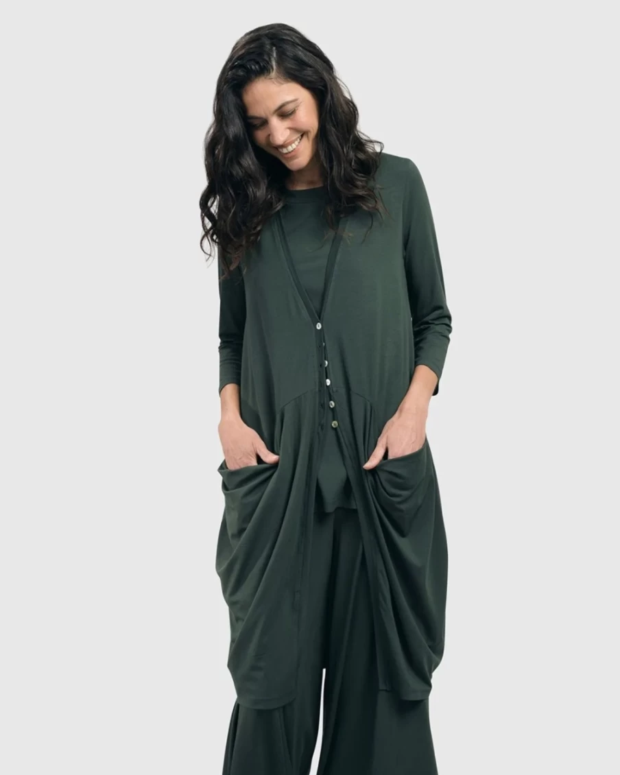 ALEMBIKA Women's Green Essential Draped Cocoon Jacket - Lightweight Boho Outerwear