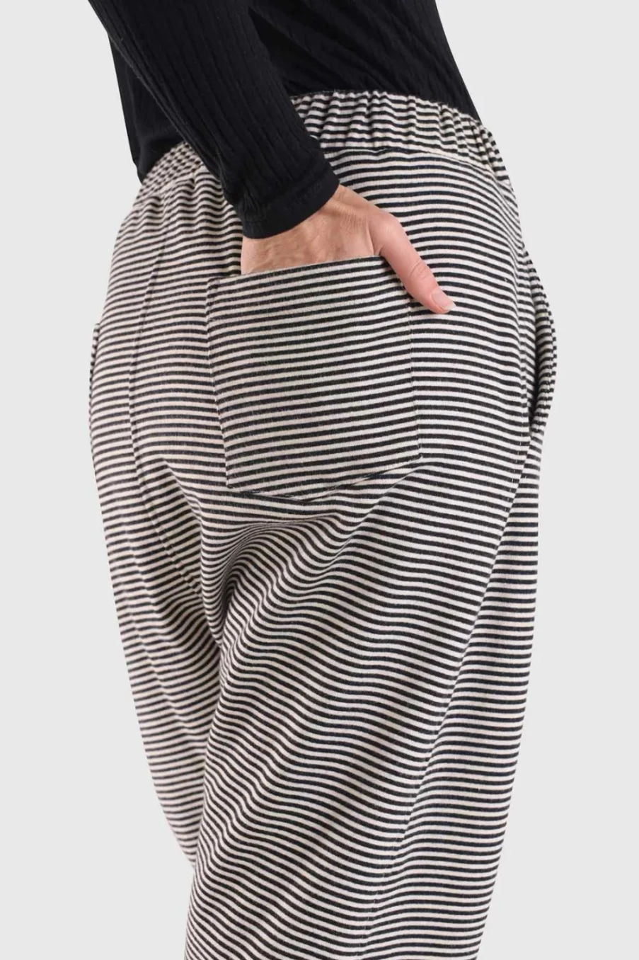 ALEMBIKA Women's Urban French Terry Stripe Trousers - Comfort Casual High-Waisted Pants