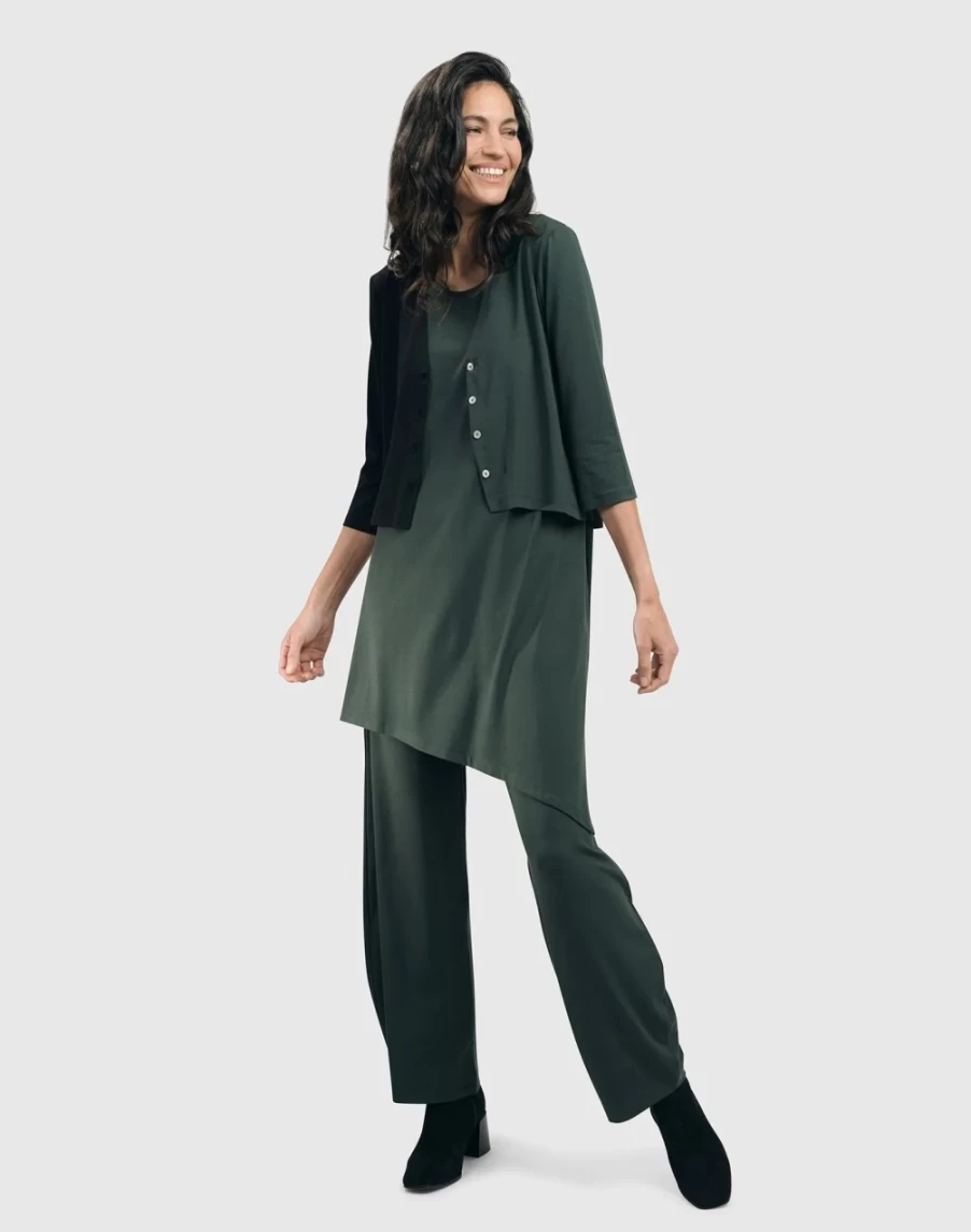 ALEMBIKA Women's Green Essential 2-Tone Crop Cardigan, Soft Knit Open Front Sweater