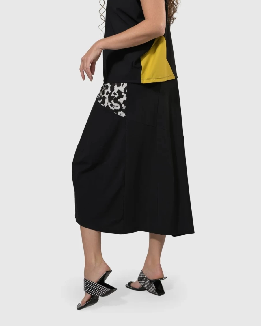 ALEMBIKA Women's Yellow Printed Swing Maxi Skirt - Tekbika Flowy Boho Summer Skirt