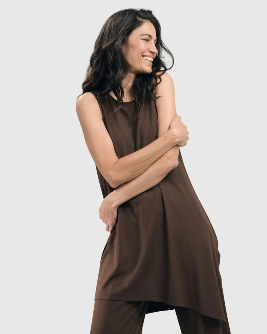 ALEMBIKA Women's Coffee Essential Sleeveless Tunic Top for Summer Comfort