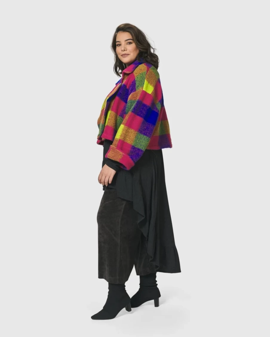ALEMBIKA Women's Bright Lights Checkered Jacket - Big City Style Fashion Coat
