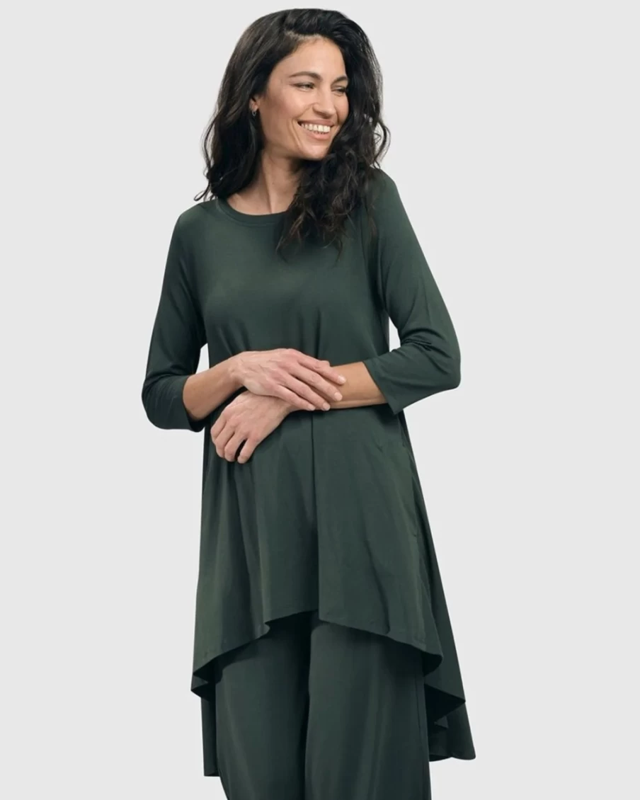 ALEMBIKA Women's Essential Swing Tunic Top in Green - Flowy Casual Blouse