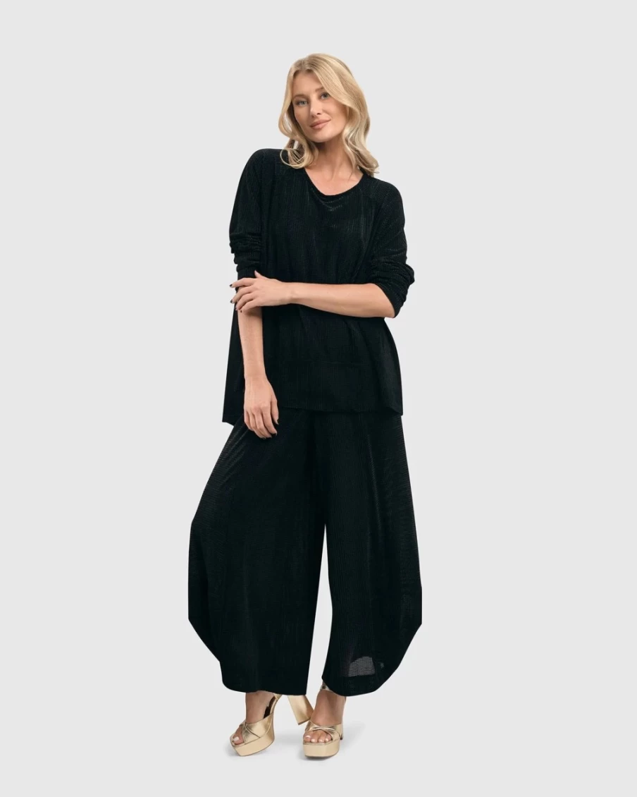 ALEMBIKA Women's Black Grid Draped Trapeze Top - Stylish Casual Blouse