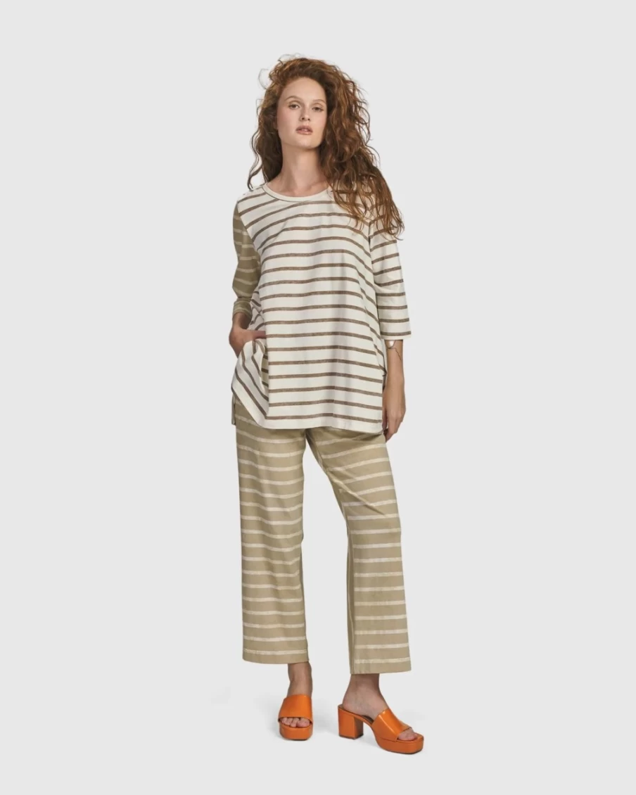 ALEMBIKA Women's Oasis Slim Pants in Tan - High-Waisted Tapered Trousers for a Chic Look