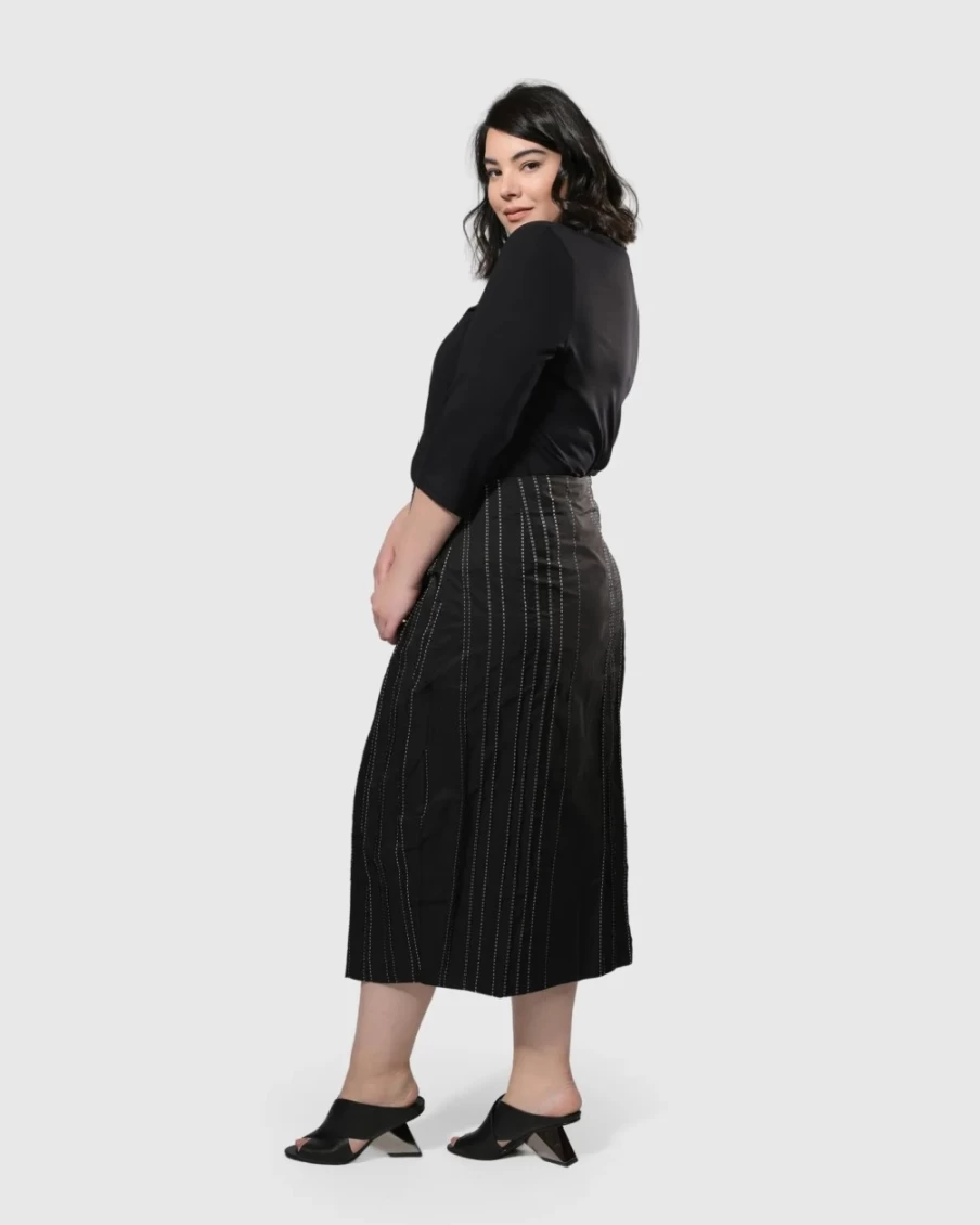 ALEMBIKA Women's Urban Kate Topstitched Skirt with Trails - Stylish High-Waisted A-Line Skirt for Fashionable Outfits