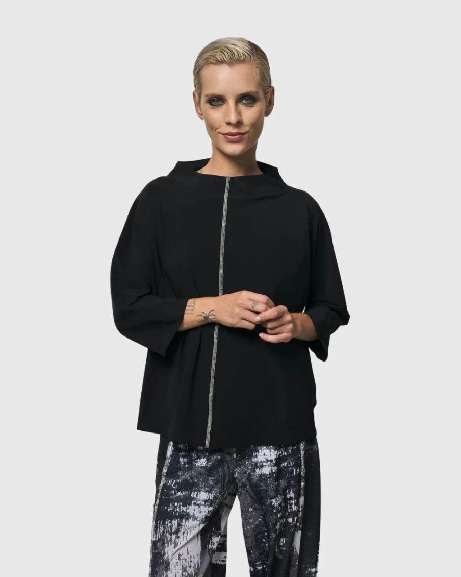ALEMBIKA Women's Black Matrix Boxy Top - Stylish Casual Wear