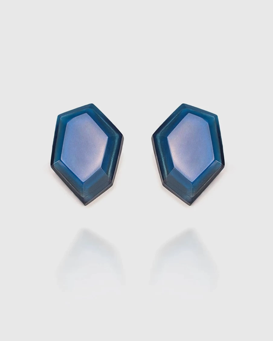 ALEMBIKA Women's Blue Sky Faceted Clip-On Earrings – Elegant Crystal Studs for Formal & Casual Wear