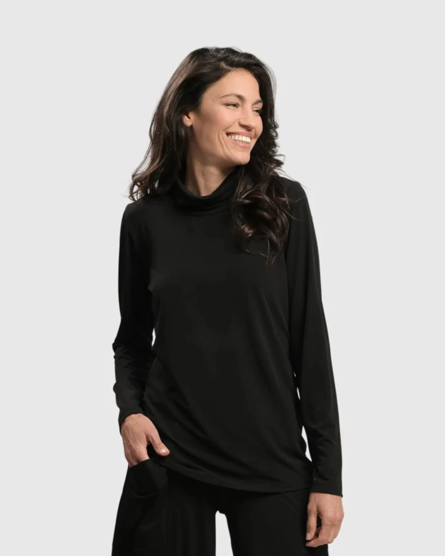 ALEMBIKA Women's Essential Ultimate Turtleneck Top - Classic Black Long Sleeve Knit Sweater