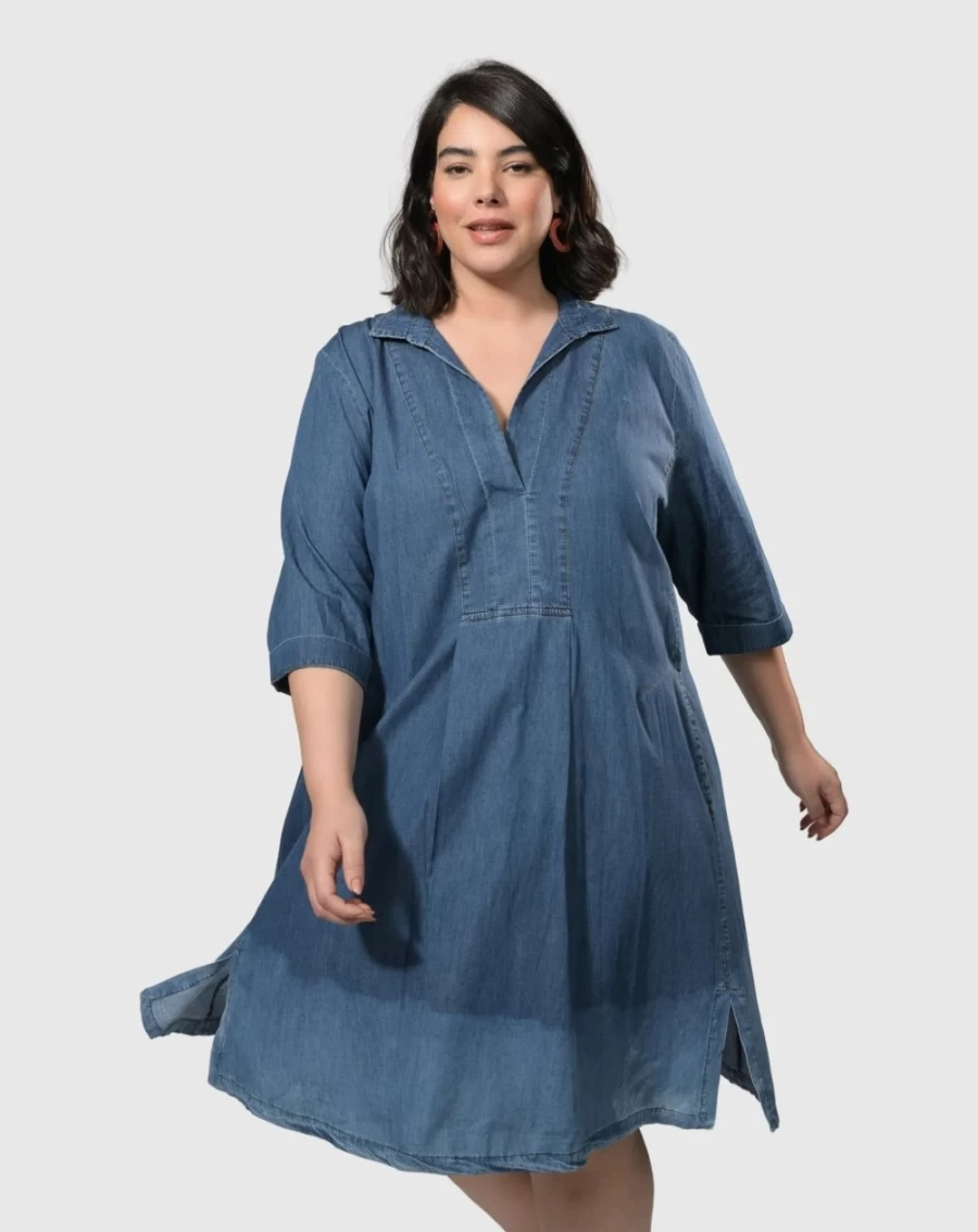 ALEMBIKA Women's Denim Swing Dress - Lightweight Casual Pas Ombre Style