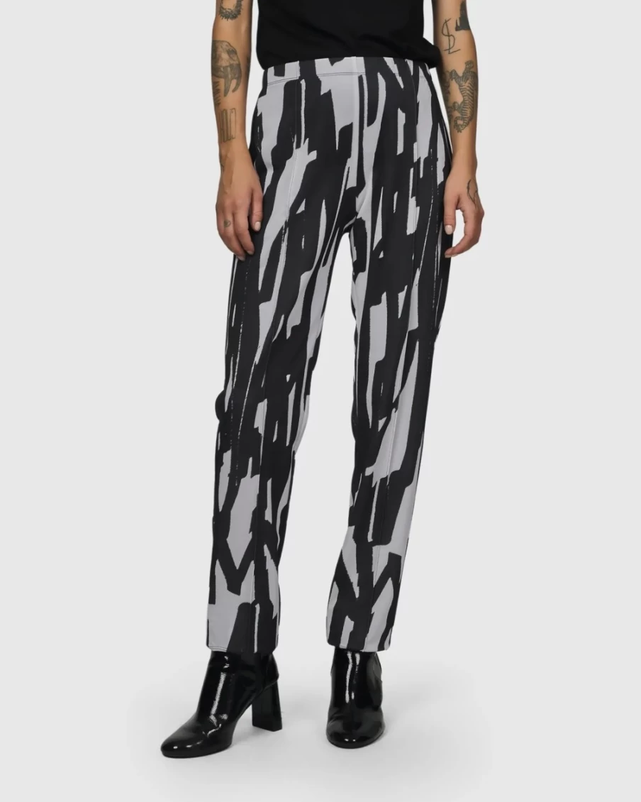 ALEMBIKA Women's Cyber Slim Leg Pants - High-Tech Brush Finish Trousers for Modern Style
